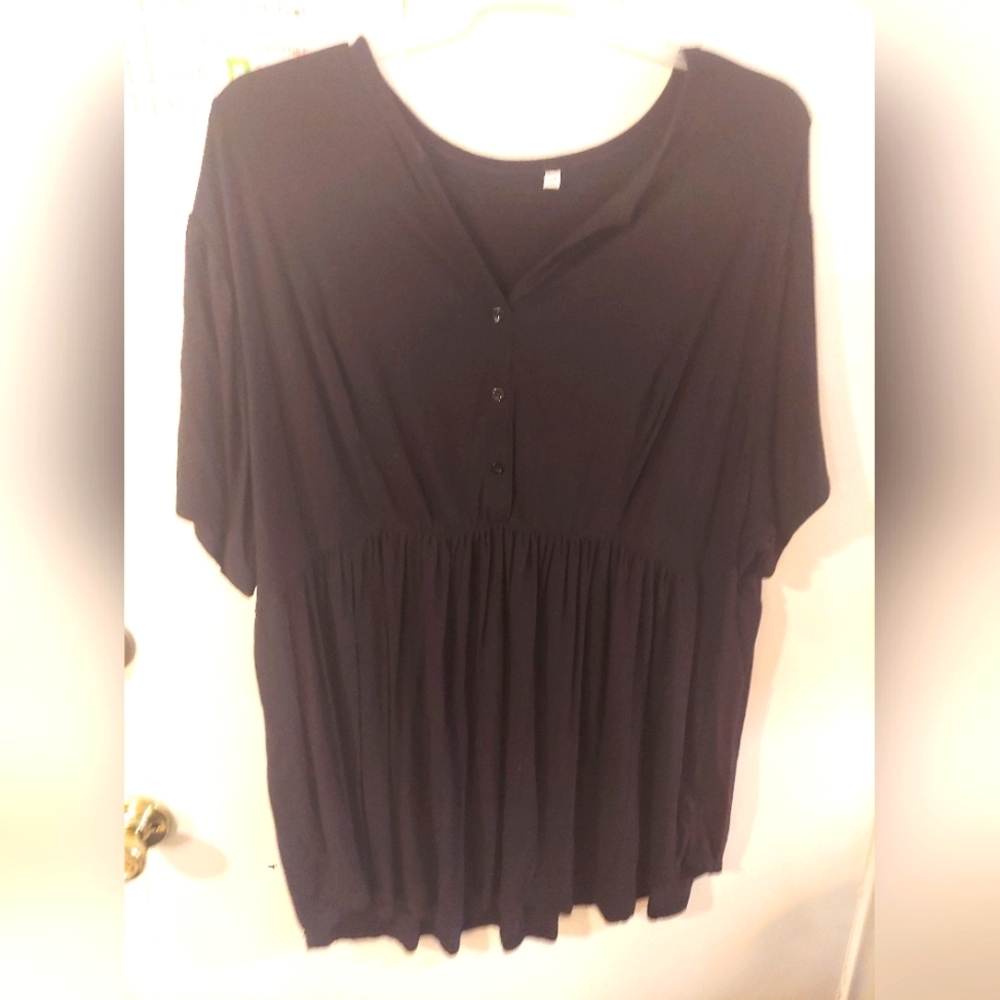 4x Black Blouse with V-neck, flat short sleeves with buttons below the V-neck